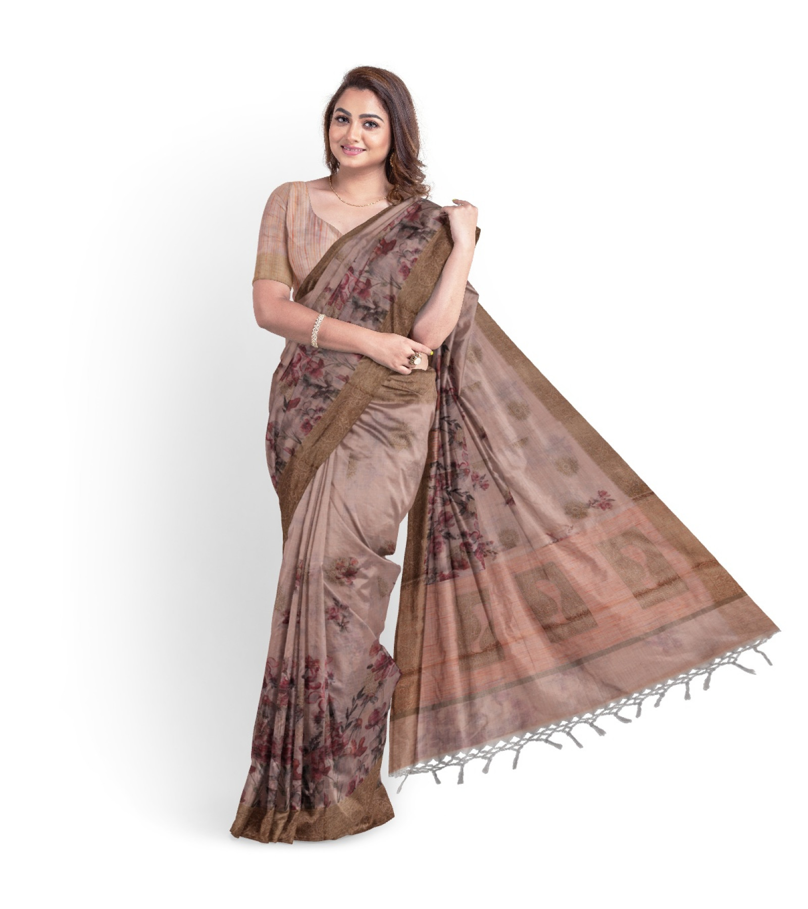 Exclusive Brown Embroidered Tussar Saree by Abaranji  